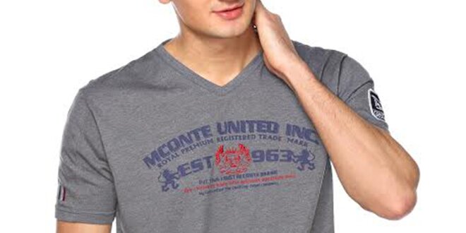 Pánske šedé tričko s farebným nápisom M. Conte