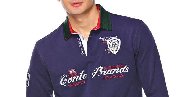 Pánske tmavo modré polo tričko s dlhým rukávom M. Conte