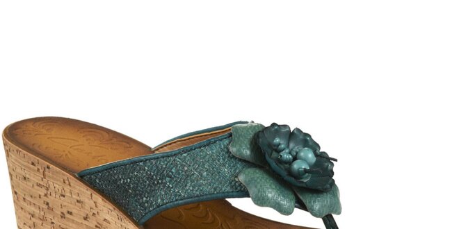 Dámske tmavo zelené sandálky s kvetinou Clarks