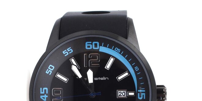Pánske čierne hodinky s modrými detailmi Yves Bertelin