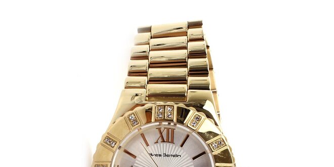 Dámske zlaté hodinky s rímskymi číslicami a kamienkami Yves Bertelin
