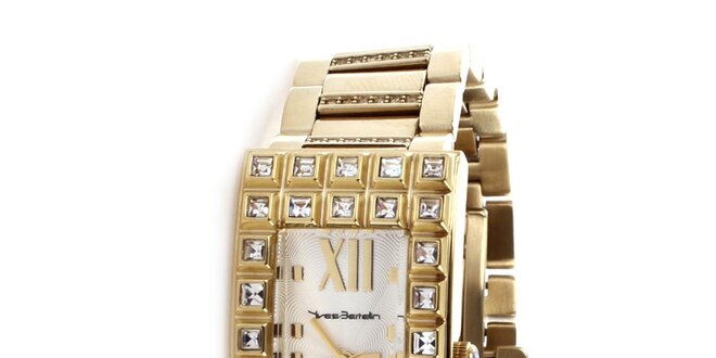 Dámske zlaté hodinky s obdĺžnikovým púzdrom Yves Bertelin