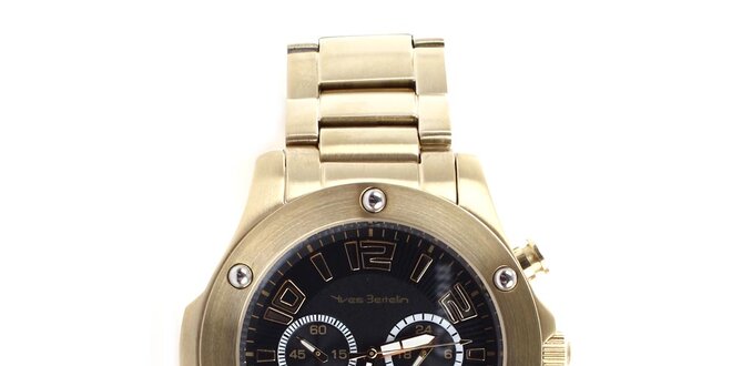Pánske zlaté hodinky s čiernym ciferníkom Yves Bertelin