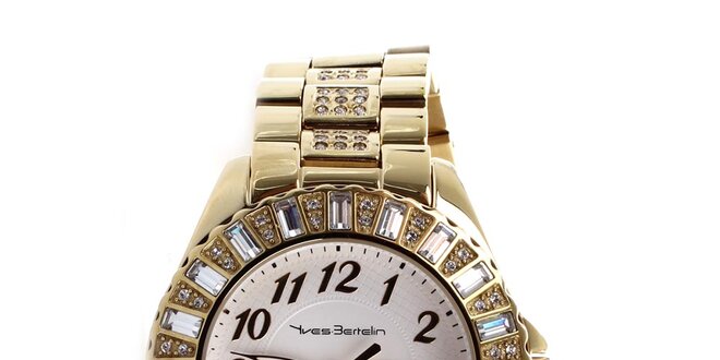 Dámske zlaté hodinky zdobené kamienkami Yves Bertelin