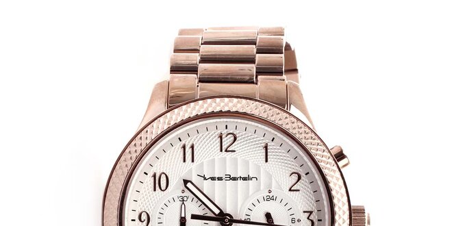 Pánske hodinky s efektom ružového zlata Yves Bertelin