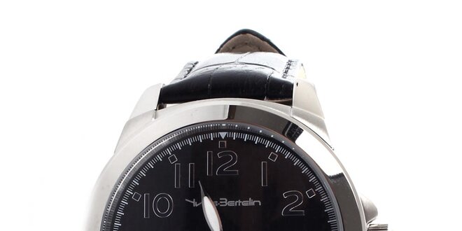 Pánske hodinky s čiernym koženým remienkom Yves Bertelin