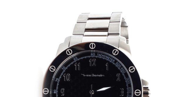 Pánske strieborno-čierne hodinky Yves Bertelin
