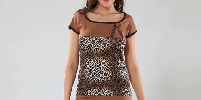 Dámske hnedé pyžamo s leopardím vzorom Fagon