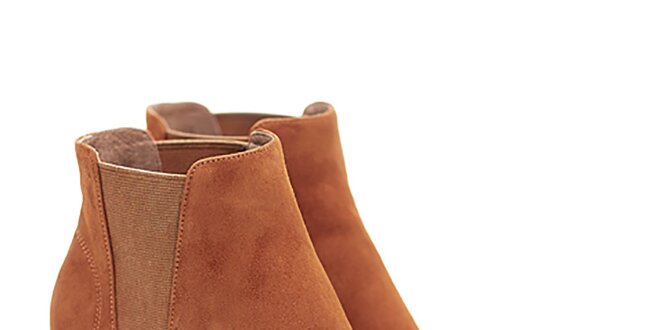 Dámske karamelové semišové členkové topánky na opätku Shoe the Bear