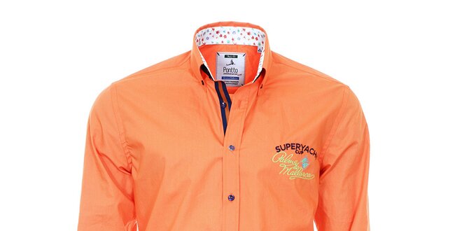 Pánska oranžová košeľa so vzorovanými manžetami Pontto