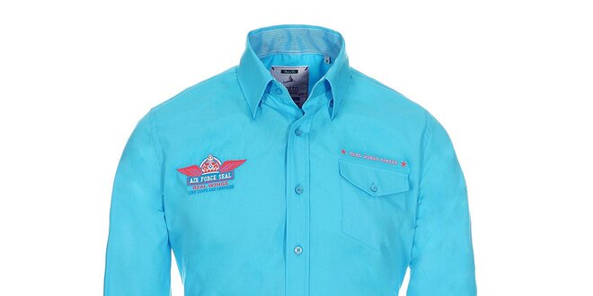 Pánska modrá košeľa Pontto s ozdobnými prvkami a náprsným vreckom Pontto