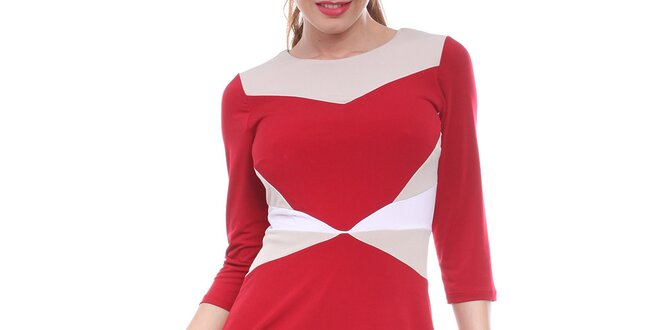 Dámske červené šaty s bielymi a krémovými prvkami Oriana