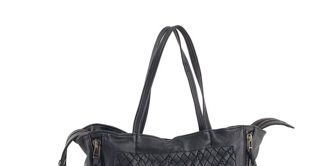 Dámska čierna kožená kabelka so zipsovým zapínaním Amylee