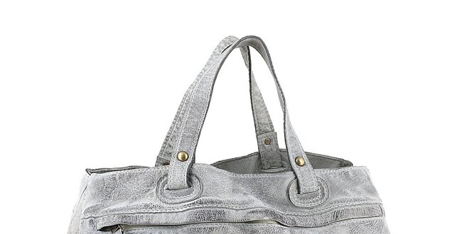 Dámska šedá kožená kabelka s prepletanými rohmi Amylee