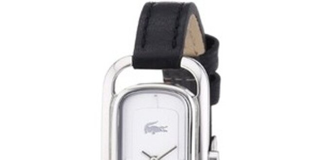 Dámske minimalistické hodinky s čiernym koženým remienkom Lacoste