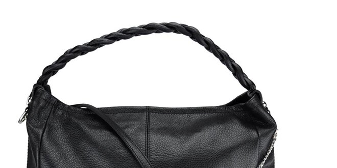 Dámska čierna kožená kabelka so zapleteným pútkom Giulia