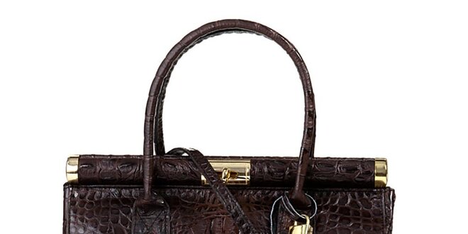 Dámska tmavo hnedá kožená kabelka s krokodílím vzorom Giulia