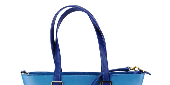 Dámska svetlo modrá kožená kabelka s tmavo modrými remienkami Giulia