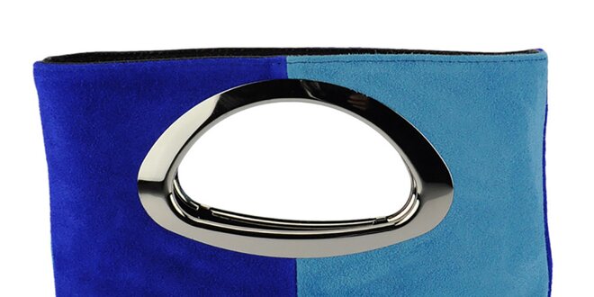 Dámska modrá dvojfarebná kožená kabelka do ruky Giulia