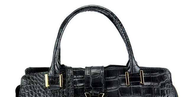 Dámska čierna kožená kabelka s krokodílím vzorom Giulia
