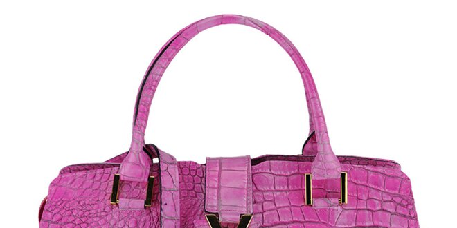 Dámska fialová kožená kabelka s krokodílím vzorom Giulia
