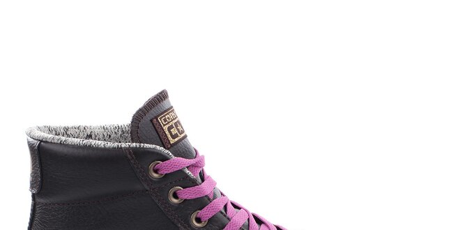 Tmavé členkové topánky s fialovými prvkami Converse