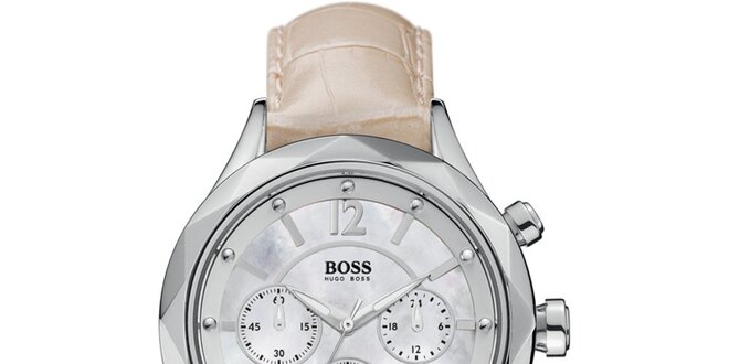 Dámske oceľové hodinky so svetlým koženým remienkom Hugo Boss