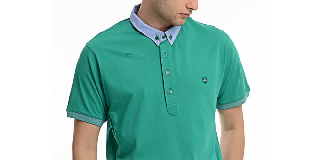 Pánske zelené polo tričko s kontrastným límčekom Dewberry