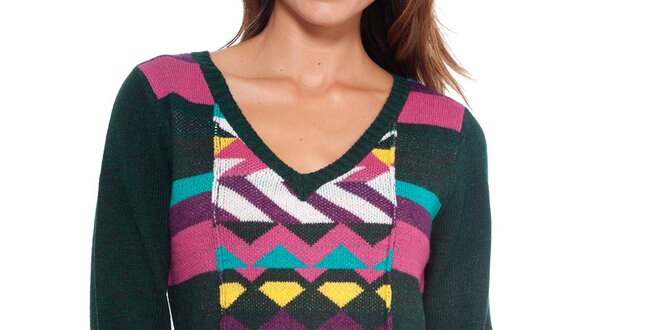 Dámsky tmavý sveter s farebným vzorom Peace&Love