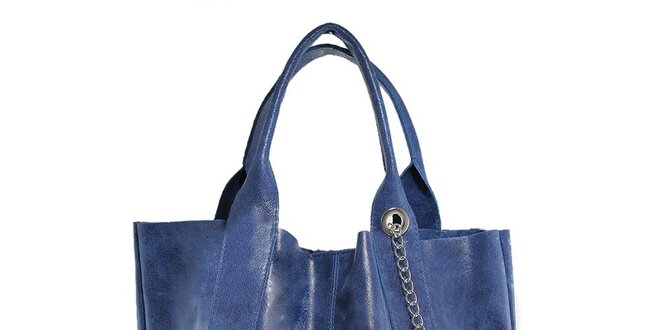 Dámska modrá kožená kabelka so strapcom Florence Bags