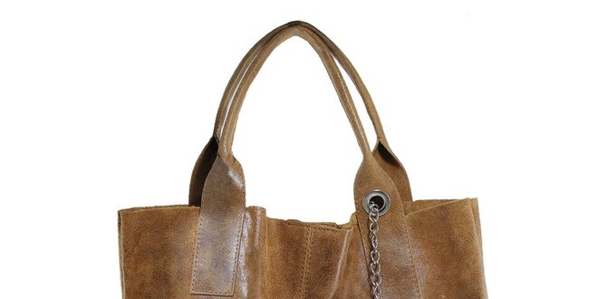 Dámska hnedá kožená kabelka so strapcom Florence Bags