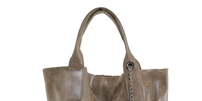 Dámska šedohnedá kožená kabelka so strapcom Florence Bags
