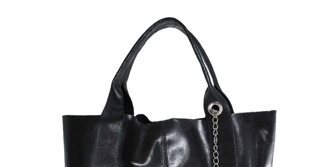 Dámska čierna kožená kabelka so strapcom Florence Bags