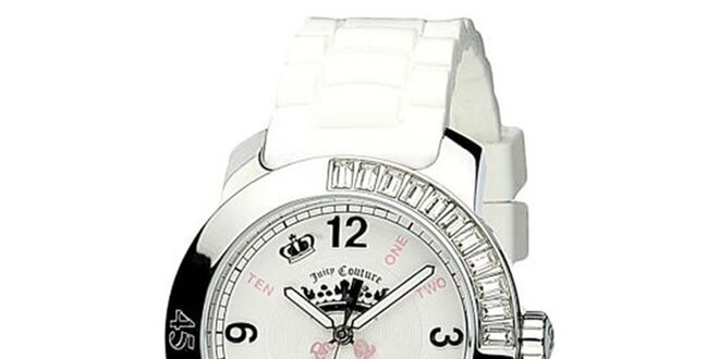 Dámske hodinky s bielym silikónovým remienkom Juicy Couture