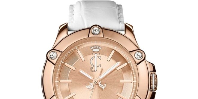 Dámske analógové hodinky s bielym remienkom Juicy Couture