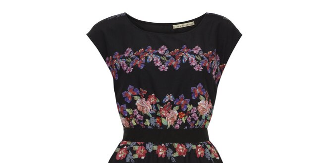 Dámske čierne šaty s farebnými kvetmi Uttam Boutique