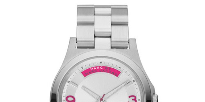 Dámske strieborné hodinky s fuchsiovými prvkami Marc Jacobs