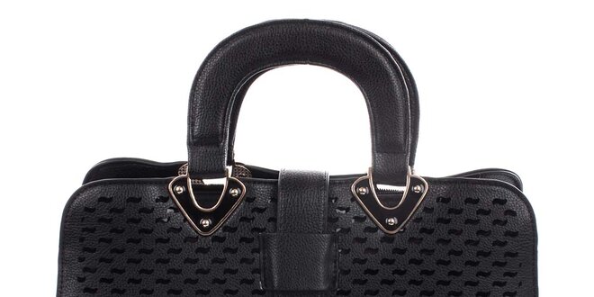 Dámska čierna kabelka s dekoratívnym perforovaním London Fashion
