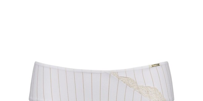 Dámske biele nohavičky so zlatými prúžkami a čipkou Sapph