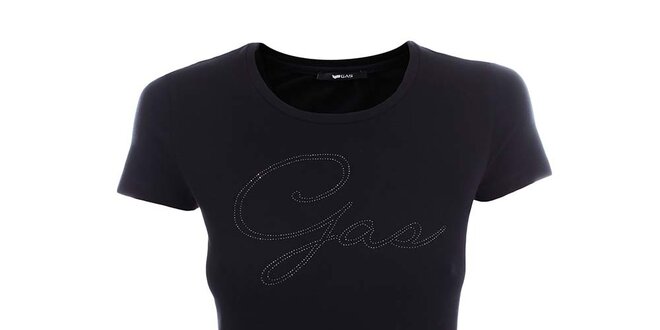 Dámske čierne tričko s krátkym rukávom a nápisom Gas