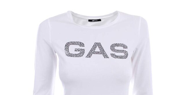 Dámske biele tričko s dlhým rukávom a nápisom Gas