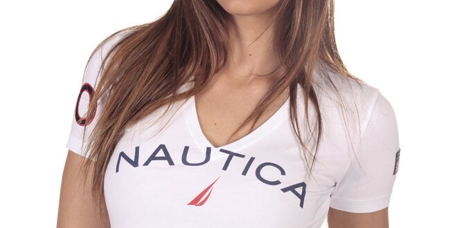 Dámske biele tričko s véčkovým výstrihom Nautica