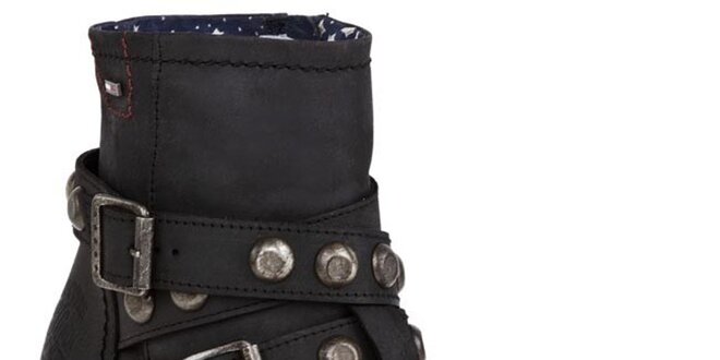 Dámske čierne členkové topánočky so zdobenými remienkami Tommy Hilfiger