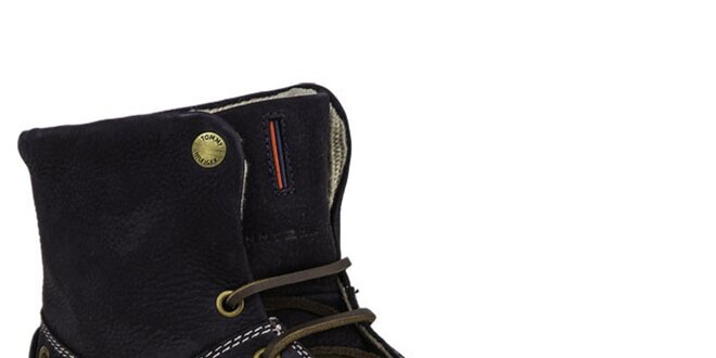 Pánske tmavomodré členkové topánky s koženými šnúrkami Tommy Hilfiger