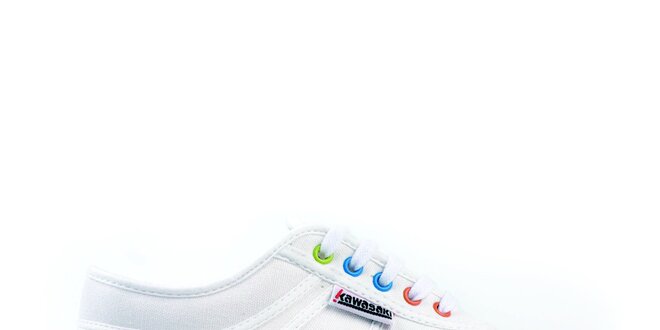 Biele tenisky s farebnými dierkami na šnúrky Kawasaki