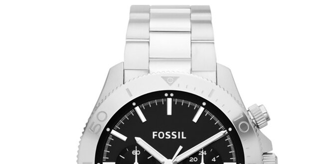 Pánske strieborné hodinky s čiernym ciferníkom Fossil