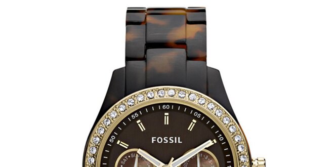 Dámske hnedo žíhané hodinky s kamienkami Fossil