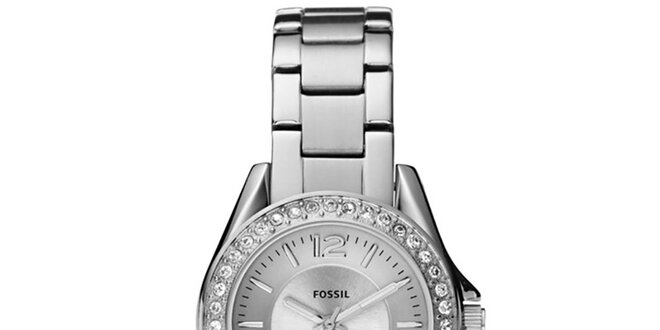 Dámske strieborné hodinky s bielymi zirkónmi Fossil