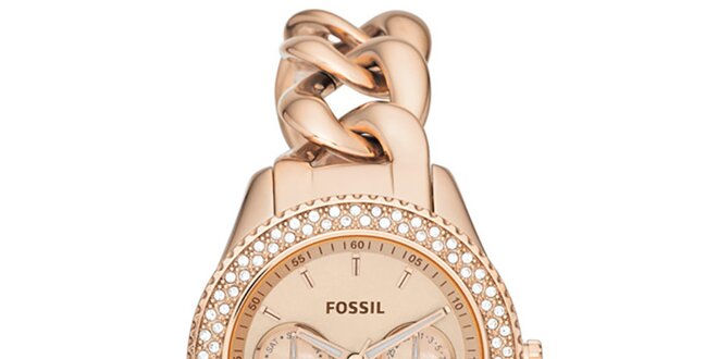 Dámske pozlátené hodinky s retiazkovým remienkom Fossil