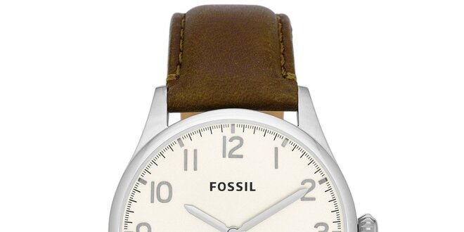 Pánske hodinky s hnedým koženým opaskom Fossil